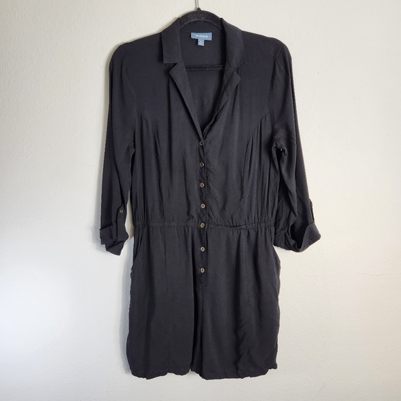 Modcloth Womens Black So Field With Joy Roll Tab Sleeve Romper-Size L - Picture 3 of 12